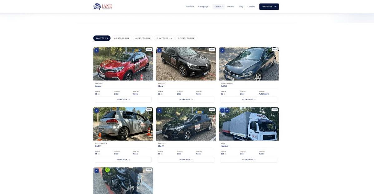 autoskolajane.rs — Vozni park sa stranom po vozilu