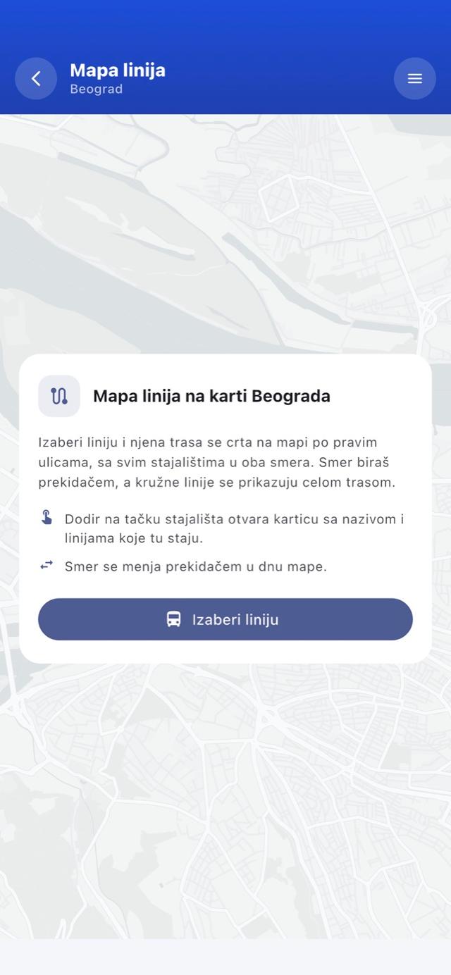 busevi.rs app — Nativna mapa, ne slika mape