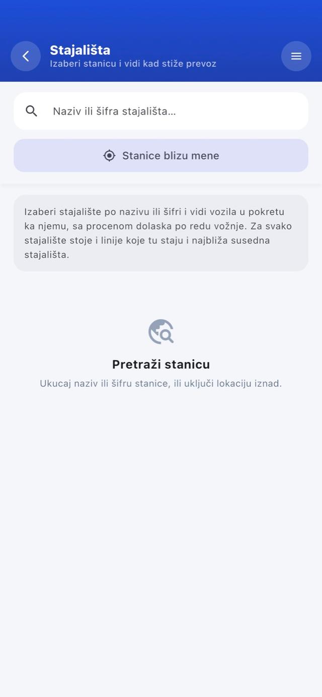 busevi.rs app — Stajališta i tabla dolazaka