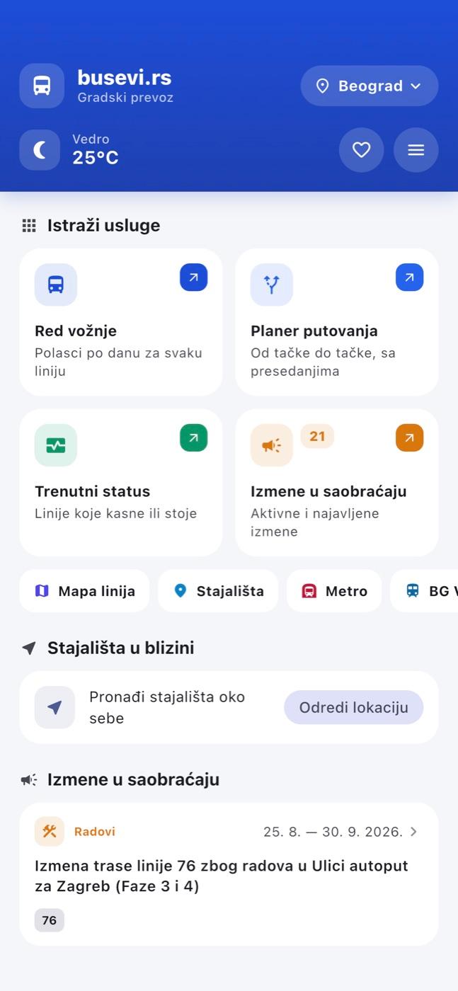 busevi.rs app — naslovni ekran aplikacije